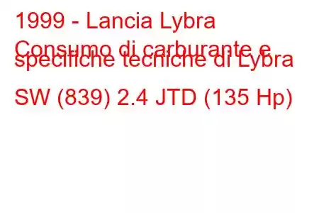 1999 - Lancia Lybra
Consumo di carburante e specifiche tecniche di Lybra SW (839) 2.4 JTD (135 Hp)