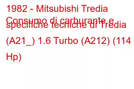 1982 - Mitsubishi Tredia
Consumo di carburante e specifiche tecniche di Tredia (A21_) 1.6 Turbo (A212) (114 Hp)