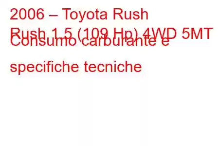 2006 – Toyota Rush
Rush 1.5 (109 Hp) 4WD 5MT Consumo carburante e specifiche tecniche