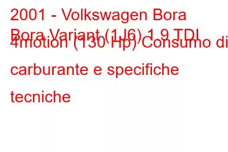 2001 - Volkswagen Bora
Bora Variant (1J6) 1.9 TDI 4motion (130 Hp) Consumo di carburante e specifiche tecniche