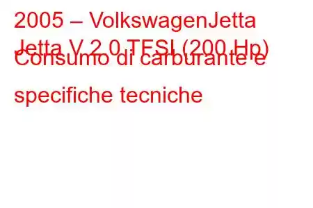 2005 – VolkswagenJetta
Jetta V 2.0 TFSI (200 Hp) Consumo di carburante e specifiche tecniche