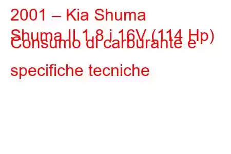 2001 – Kia Shuma
Shuma II 1.8 i 16V (114 Hp) Consumo di carburante e specifiche tecniche