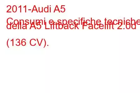 2011-Audi A5
Consumi e specifiche tecniche della A5 Liftback Facelift 2.0d (136 CV).