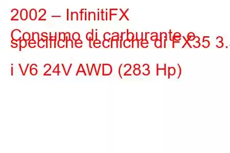 2002 – InfinitiFX
Consumo di carburante e specifiche tecniche di FX35 3.5 i V6 24V AWD (283 Hp)