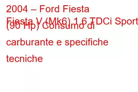 2004 – Ford Fiesta
Fiesta V (Mk6) 1.6 TDCi Sport (90 Hp) Consumo di carburante e specifiche tecniche