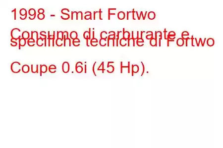 1998 - Smart Fortwo
Consumo di carburante e specifiche tecniche di Fortwo Coupe 0.6i (45 Hp).