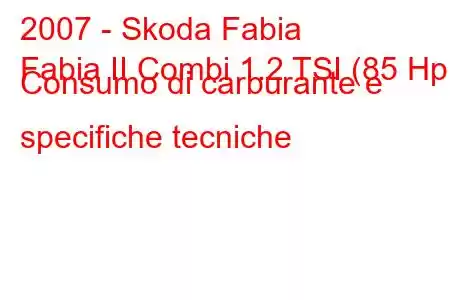 2007 - Skoda Fabia
Fabia II Combi 1.2 TSI (85 Hp) Consumo di carburante e specifiche tecniche