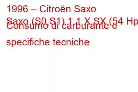 1996 – Citroën Saxo
Saxo (S0,S1) 1.1 X,SX (54 Hp) Consumo di carburante e specifiche tecniche