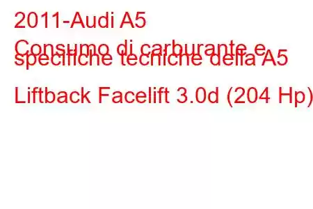 2011-Audi A5
Consumo di carburante e specifiche tecniche della A5 Liftback Facelift 3.0d (204 Hp).