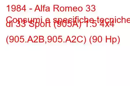 1984 - Alfa Romeo 33
Consumi e specifiche tecniche di 33 Sport (905A) 1.5 4x4 (905.A2B,905.A2C) (90 Hp)