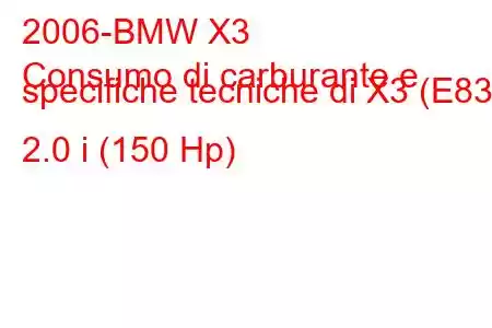 2006-BMW X3
Consumo di carburante e specifiche tecniche di X3 (E83) 2.0 i (150 Hp)