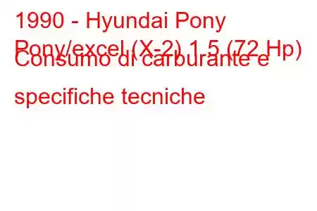 1990 - Hyundai Pony
Pony/excel (X-2) 1.5 (72 Hp) Consumo di carburante e specifiche tecniche