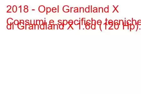 2018 - Opel Grandland X
Consumi e specifiche tecniche di Grandland X 1.6d (120 Hp).