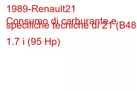 1989-Renault21
Consumo di carburante e specifiche tecniche di 21 (B48) 1.7 i (95 Hp)